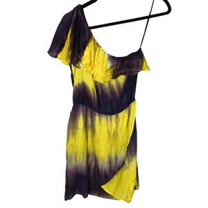 NWT, Charming Charlie, Size XS, Yellow & Navy Tie Dye Dress, One Shoulder, Y2K